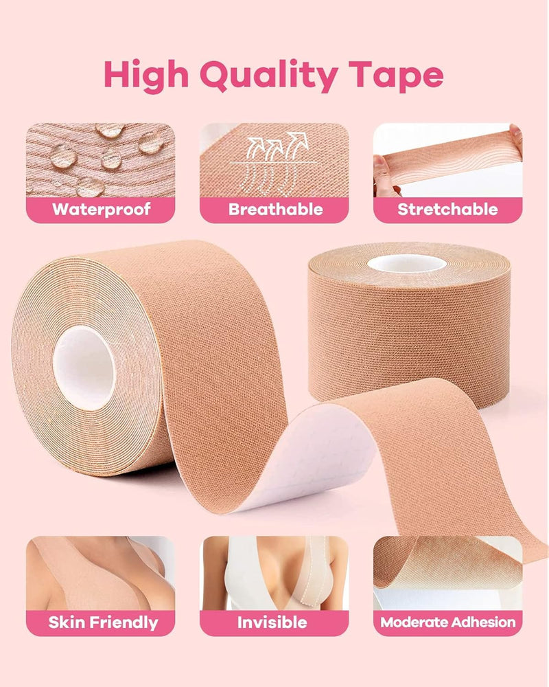Breast Lifting Tape with Heart Silicone Nipple Covers, 5CM*5 MTR