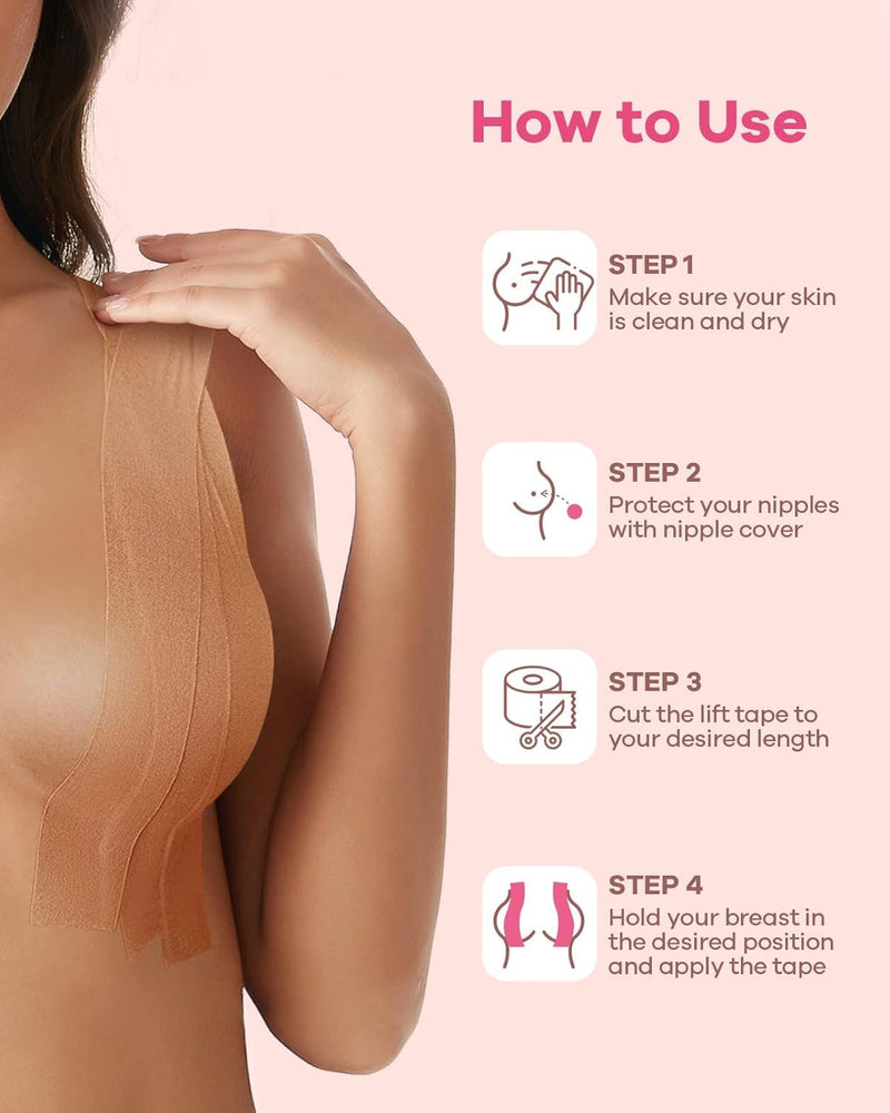 Breast Lifting Tape with Heart Silicone Nipple Covers, 5CM*5 MTR