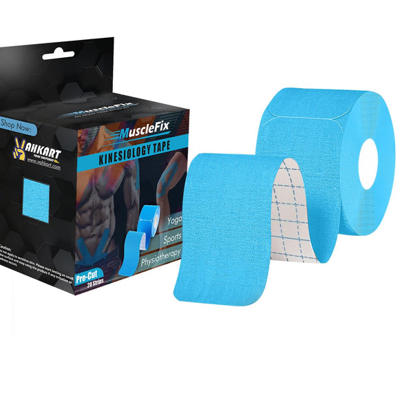 Precut Kinesiology Tape for Pain Relief & Muscle Support – Waterproof, Blue, Precut