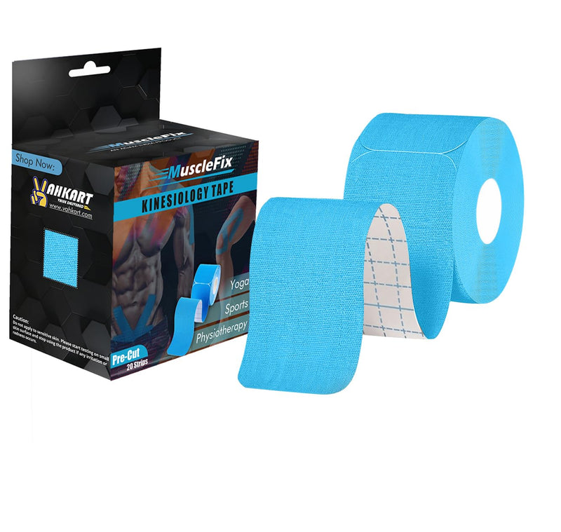 Precut Kinesiology Tape for Pain Relief & Muscle Support – Waterproof, Blue, Precut