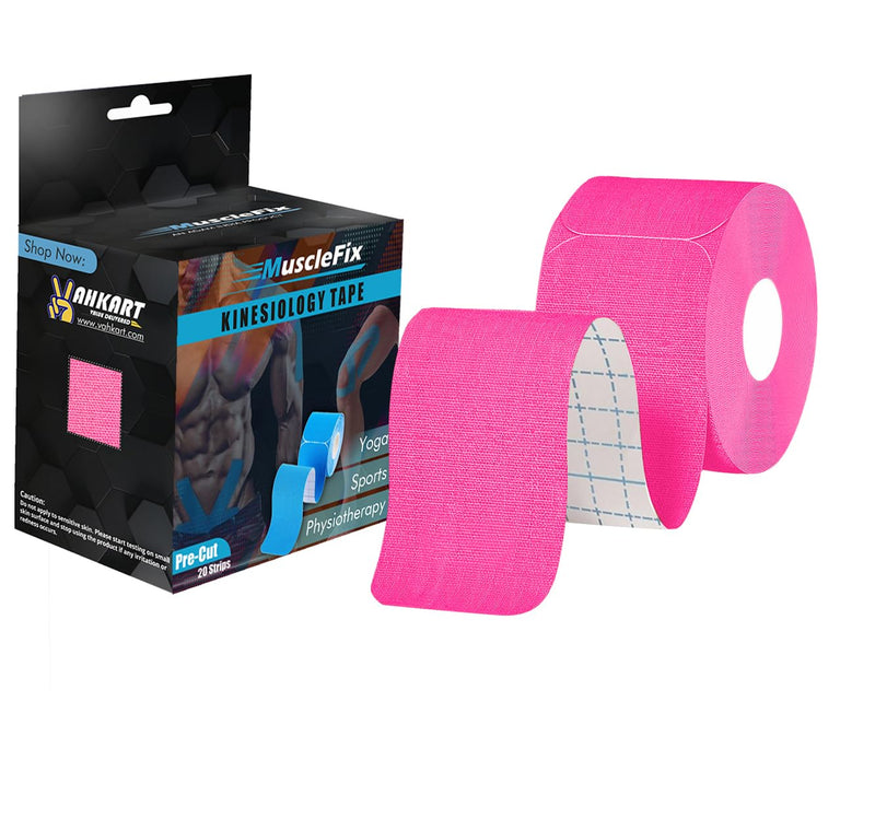 Precut Kinesiology Tape for Pain Relief & Muscle Support – Waterproof, Pink, Precut