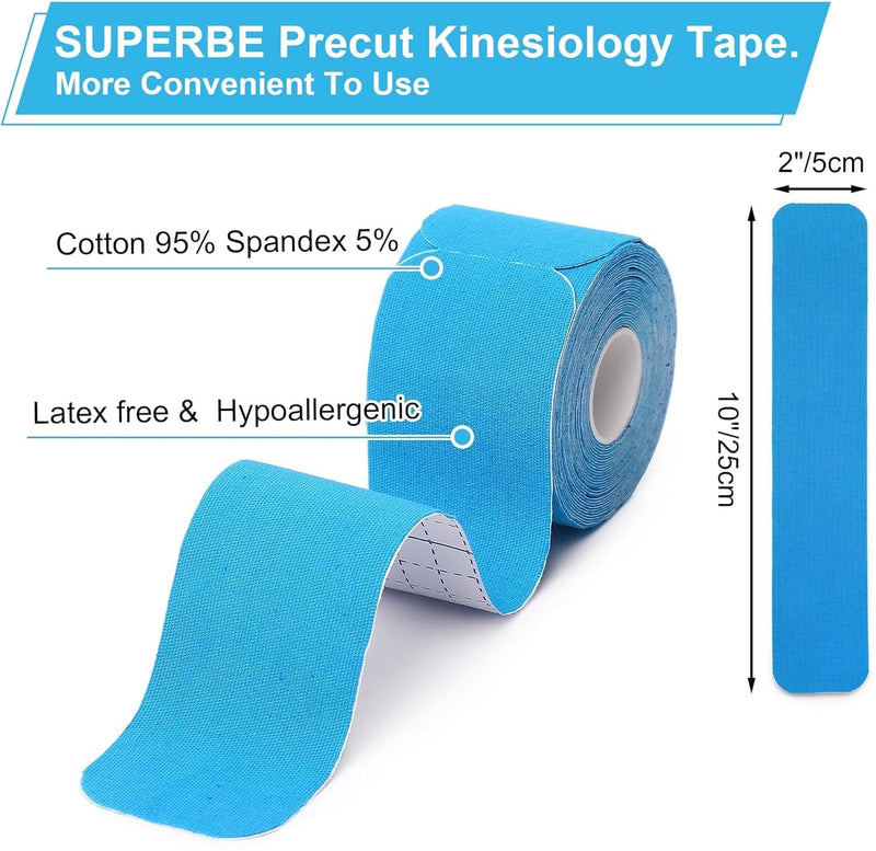 Precut Kinesiology Tape for Pain Relief & Muscle Support – Waterproof, Pink, Precut