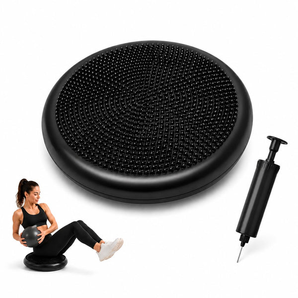 Inflatable Balance Disc Cushion 33CM with Air Pump, Black, 33CM