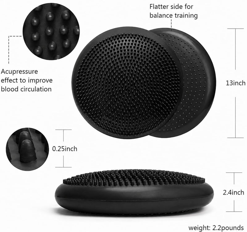 Inflatable Balance Disc Cushion 33CM with Air Pump, Black, 33CM