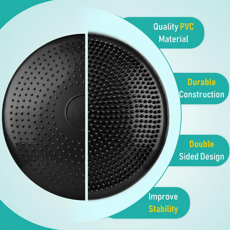 Inflatable Balance Disc Cushion 33CM with Air Pump, Black, 33CM