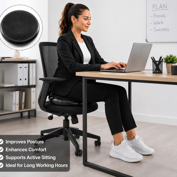 Inflatable Balance Disc Cushion 33CM with Air Pump, Black, 33CM