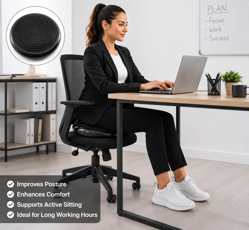 Inflatable Balance Disc Cushion 33CM with Air Pump, Black, 33CM