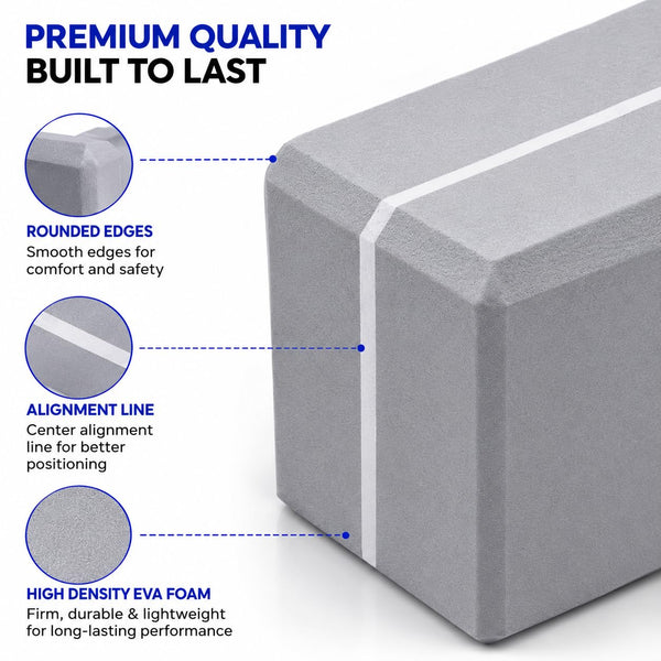 Premium High Density EVA Foam Yoga Block, Grey