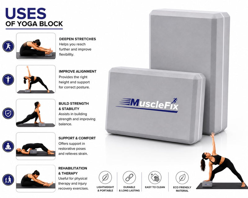 Premium High Density EVA Foam Yoga Block, Grey