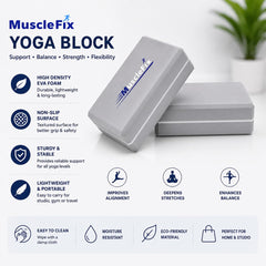 Premium High Density EVA Foam Yoga Block, Grey