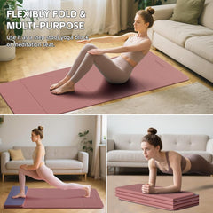Foldable Exercise Yoga Mat for Men & Women, Pink
