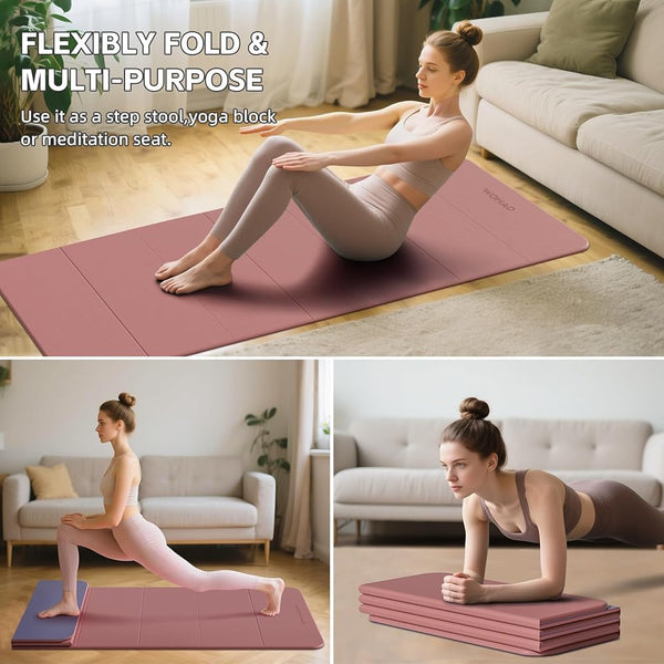 Foldable Exercise Yoga Mat for Men & Women, Pink