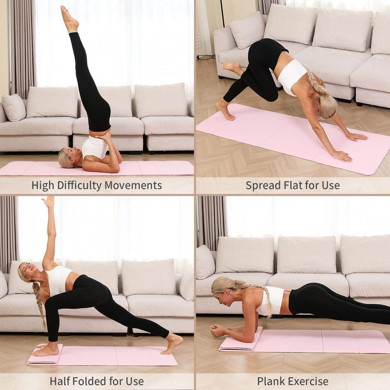 Foldable Exercise Yoga Mat for Men & Women, Pink