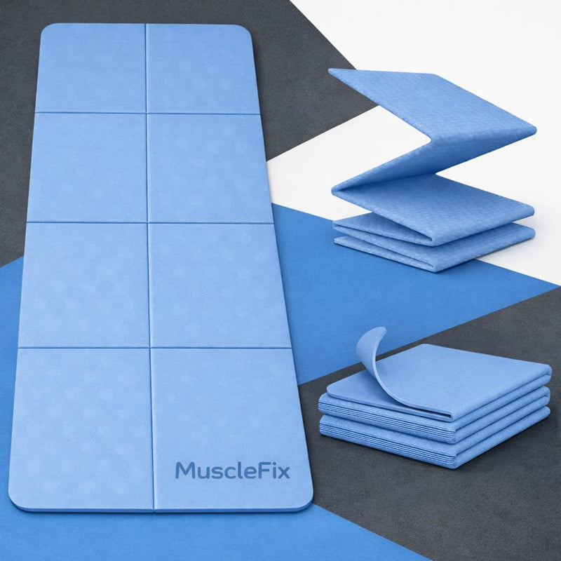 Foldable Exercise Yoga Mat for Men & Women, Sky Blue