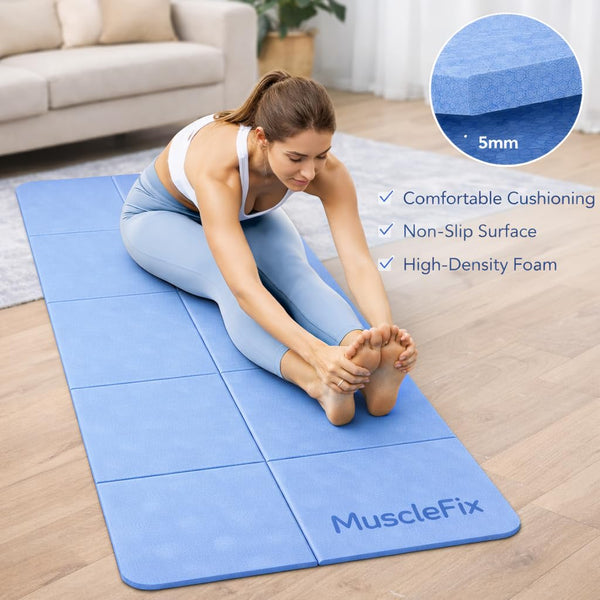 Foldable Exercise Yoga Mat for Men & Women, Sky Blue