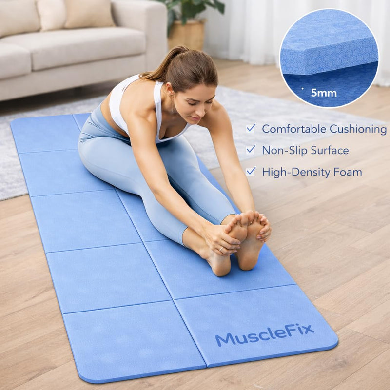 Foldable Exercise Yoga Mat for Men & Women, Sky Blue