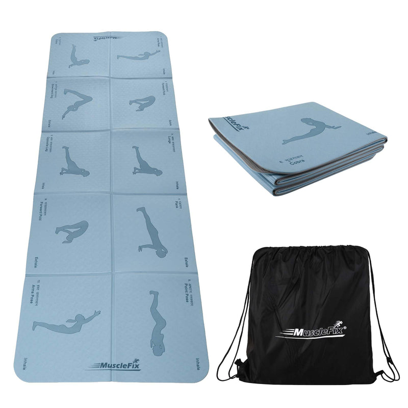 Premium Anti Skid Yoga Mat with Printed Surya Namaskar Pose Guide, Blue