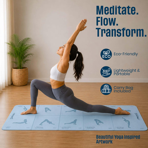 Premium Anti Skid Yoga Mat with Printed Surya Namaskar Pose Guide, Blue