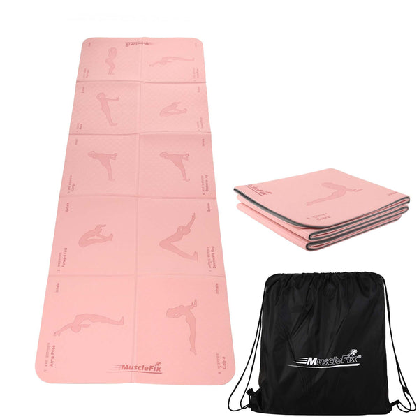 Premium Anti Skid Yoga Mat with Printed Surya Namaskar Pose Guide, Pink