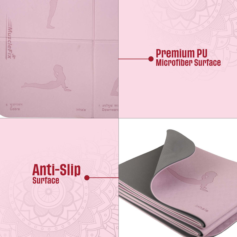 Premium Anti Skid Yoga Mat with Printed Surya Namaskar Pose Guide, Purple