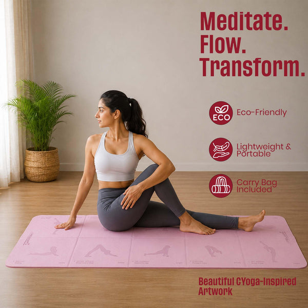 Premium Anti Skid Yoga Mat with Printed Surya Namaskar Pose Guide, Purple