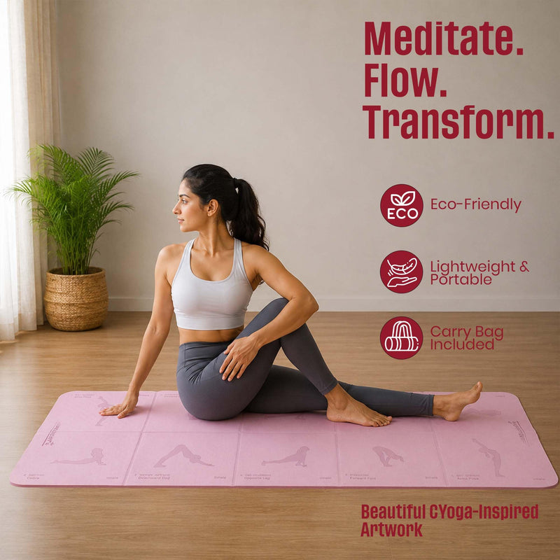 Premium Anti Skid Yoga Mat with Printed Surya Namaskar Pose Guide, Purple
