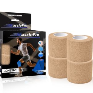 MuscleFix Cohesive Bandage Self-Adhesive Bandage Wrap | Elastic Sports Bandage for Muscle & Joint Support | Breathable, Non-Slip, No Glue | Physiotherapy, Gym, Human & Pet Use (5 cm)
