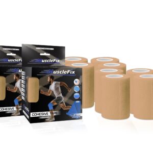MuscleFix Cohesive Bandage Self-Adhesive Bandage Wrap | Elastic Sports Bandage for Muscle & Joint Support | Breathable, Non-Slip, No Glue | Physiotherapy, Gym, Human & Pet Use (7.5 cm)
