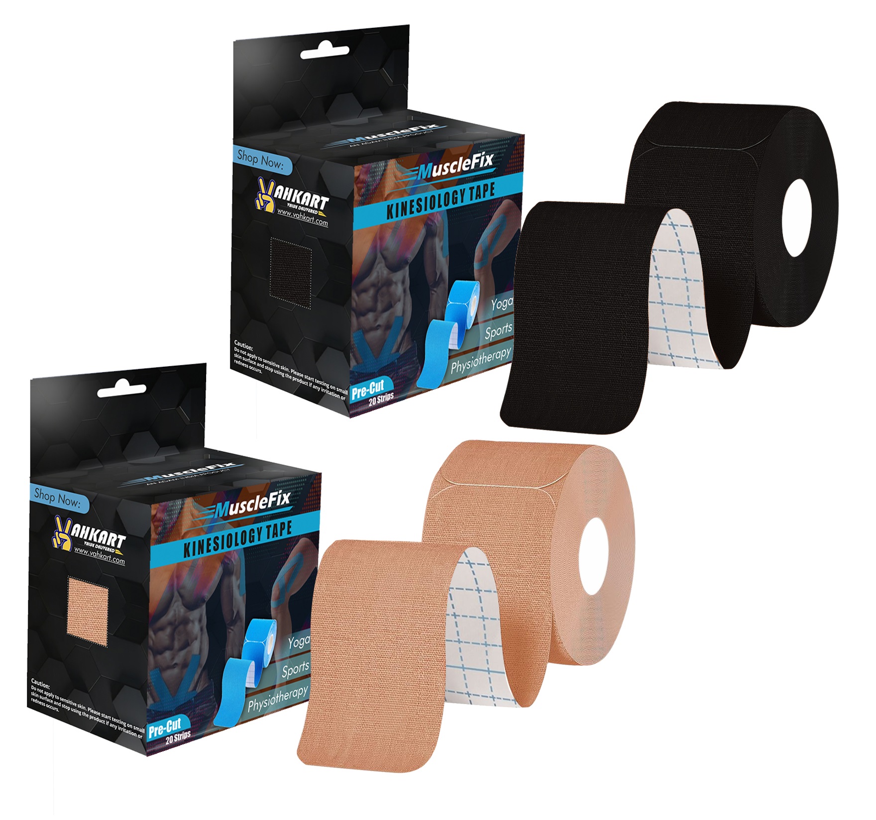 Kinesiology Precut Tape for Pain Relief & Muscle Support – Waterproof, Breathable Physio Tape Strips for Sports, Gym, Yoga, Athletic Training & Injury Recovery | Latex-Free Tape (5cm)